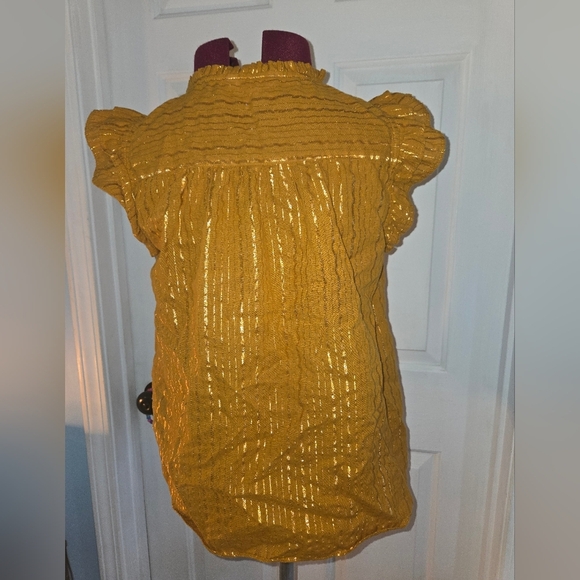 Lauren Conrad Gold Ruffle Tinsel Flutter Sleeve Small Top - Picture 4 of 8